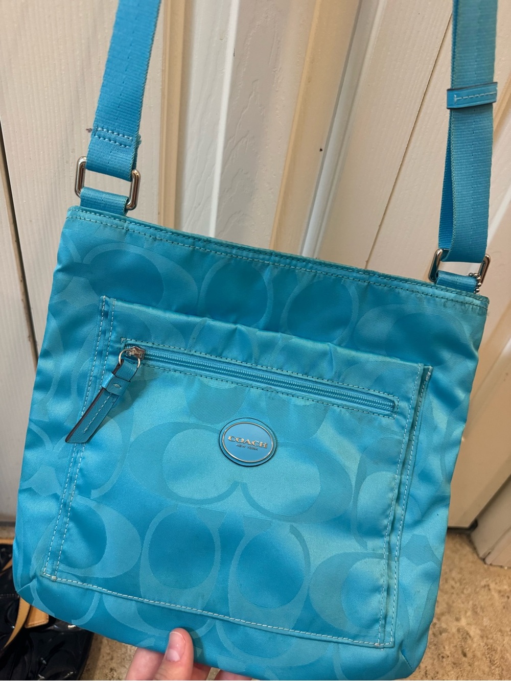 Coach Turquoise Signature Nylon Crossbody Bag
